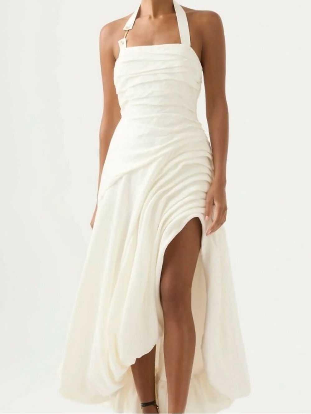 Aje Mika White Strapless Ruched Side-Slit Maxi Dress